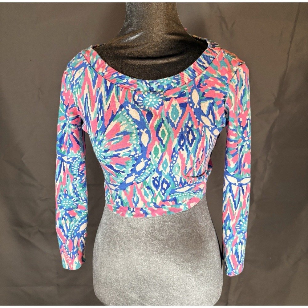 Lilly Pulitzer Long Sleeve Crop Top Sz XS Colorful Tropical Print Zip Back‎